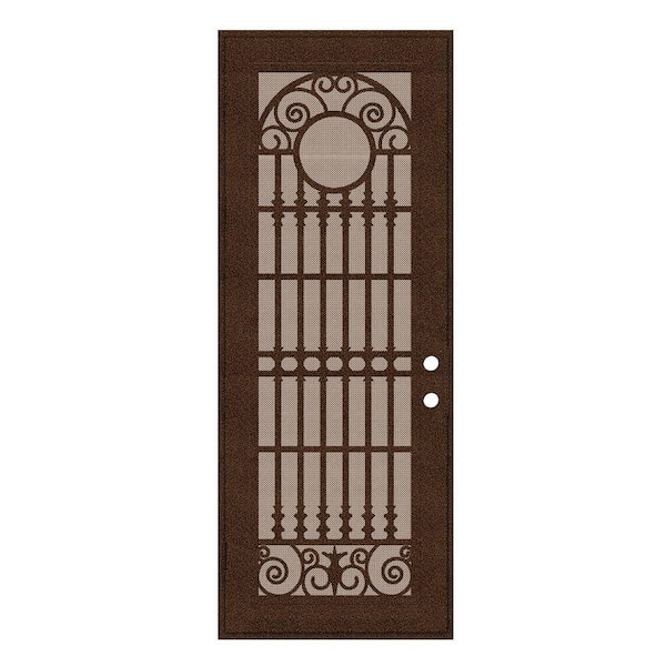 Unique Home Designs 36 in. x 96 in. Spaniard Copperclad Left-Hand Surface Mount Aluminum Security Door with Desert Sand Perforated Screen