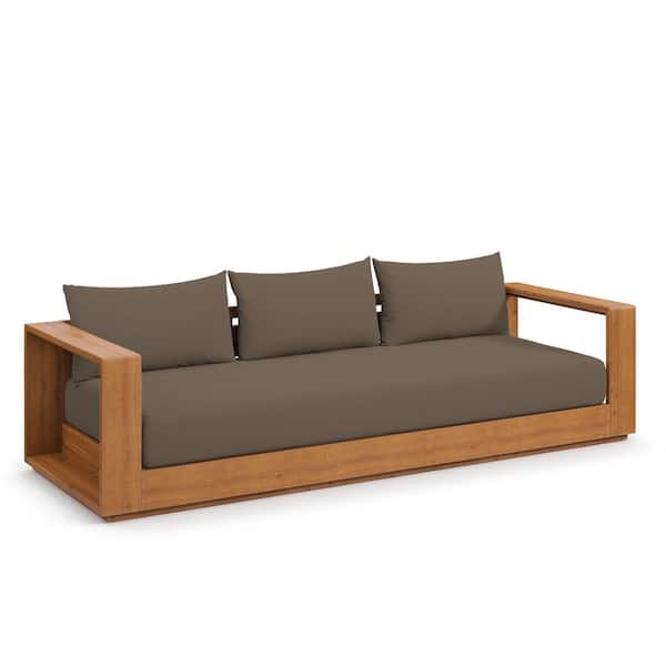 Tahoe Acacia Wood Outdoor Patio Sofa Couch in Natural Cocoa with Weather-Resistant Cushions