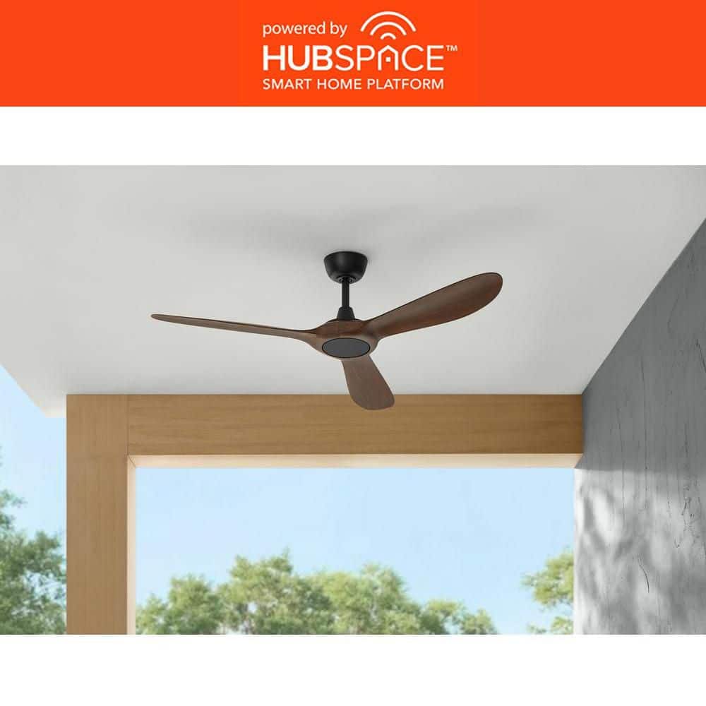 Home Decorators Collection Tager 52 in. Smart Indoor/Outdoor Matte Black with Whiskey Barrel Blades Ceiling Fan with Remote Powered by Hubspace N383A-MBK+V8 - The Home Depot