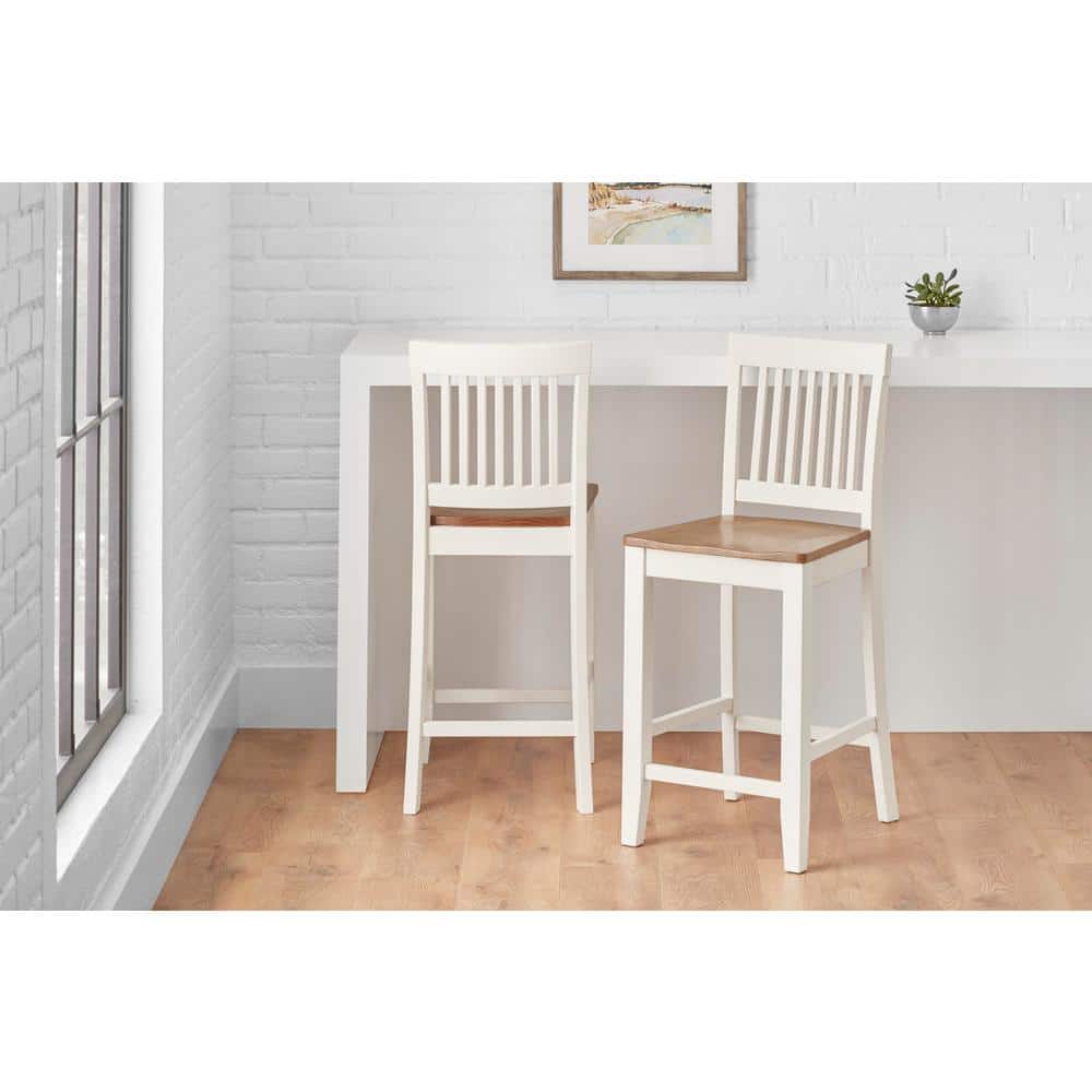 StyleWell Scottsbury Ivory Wood Counter Stools with Slat Back and Honey Seat (Set of 2), Ivory/Honey