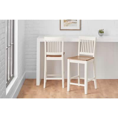 24 in. Scottsbury Ivory/Honey Wood Counter Stools with Slat Back and Honey Seat (Set of 2)