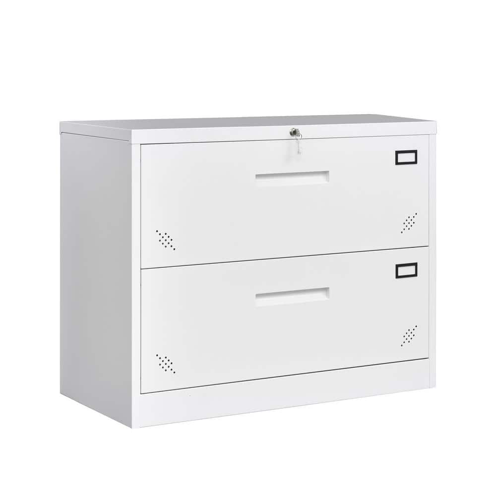 URTR Home Office 2-Drawer White Metal 29 in. H x 35 in. W x 17.7 in. D Lateral File Cabinet Document Floor Storage Cabinet -  HY03142Y