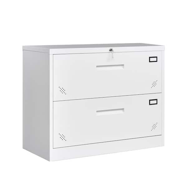 URTR Home Office 2 Drawer White Metal 29 in. H x 35 in. W x 17.7 in. D Lateral File Cabinet Document Floor Storage Cabinet HY03142Y