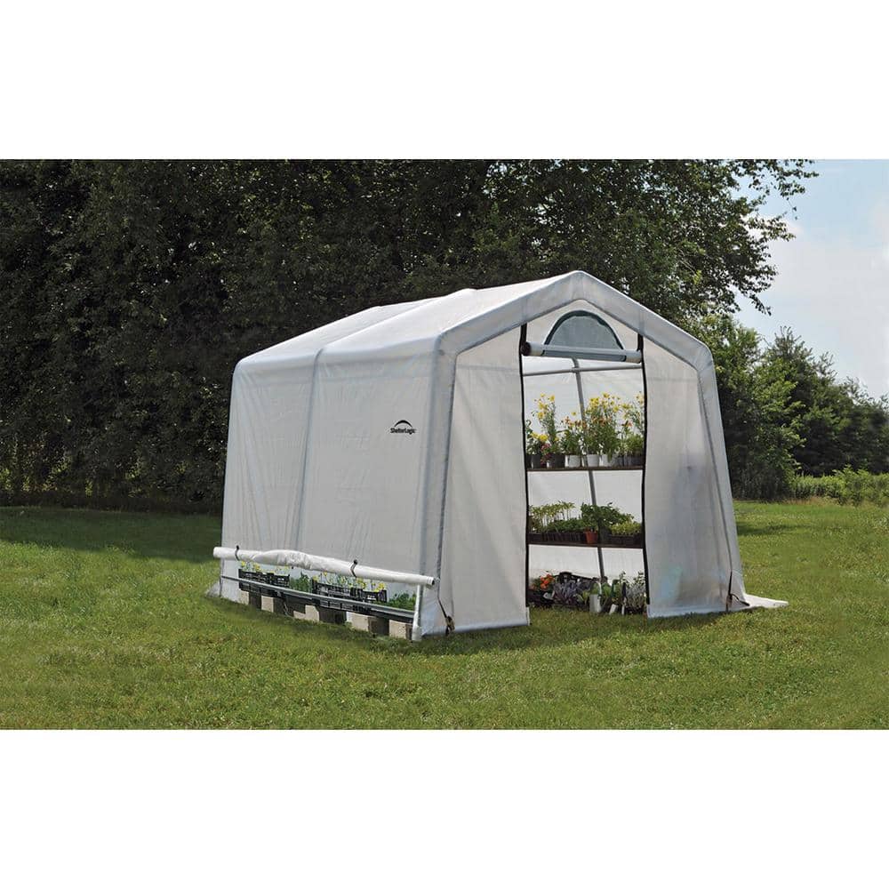 10 ft x 10 ft Gray Steel Frame Peak Greenhouse