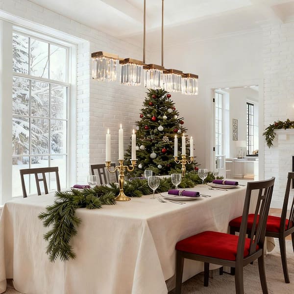 Vertilux Modern Plated Brass Island Chandelier With Crystal Shades 40.2 in. 5-Light Linear Large Pendant for Dining Room