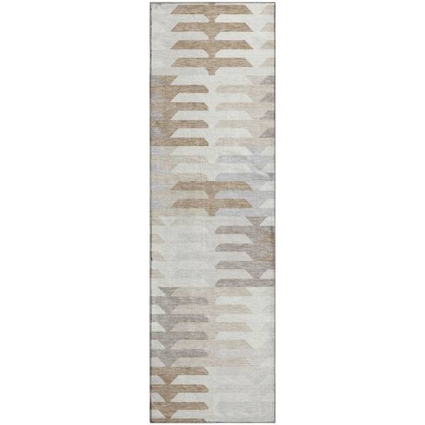 Mayfield Premium Machine Washable Abstract AMF2328 Ivory 2 ft. x 7 ft. Runner Rug