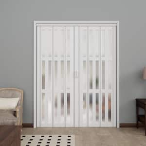 76 in. x 78.75 in. White 3-Lite Imitation Frosted Glass Acrylic and Vinyl Accordion Door with Hardware