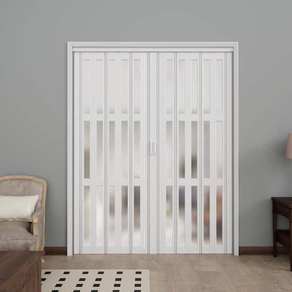 ARK DESIGN 76 in. x 78.75 in. White 3-Lite Imitation Frosted Glass ...