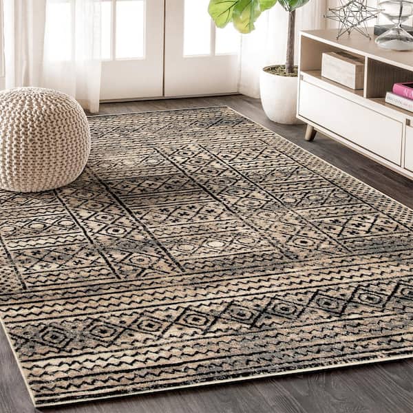 Navajo Cream 8 ft. x 10 ft. Floral Geometric Border Indoor Area Rug