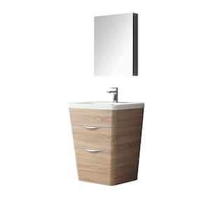 Milano 26 in. Vanity in White Oak with Acrylic Vanity Top in White and Medicine Cabinet