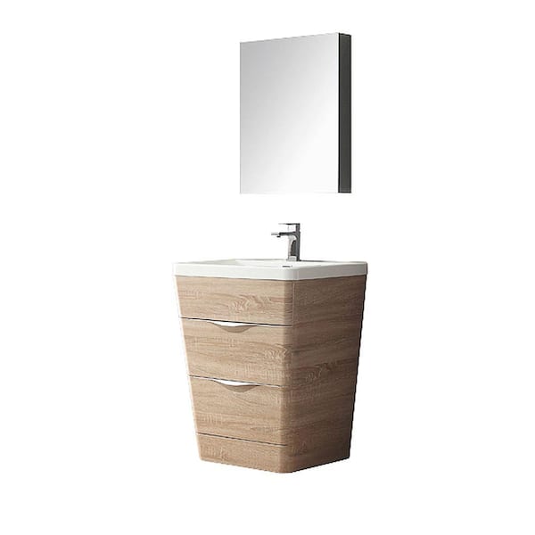 Fresca Milano 26 in. Vanity in White Oak with Acrylic Vanity Top in White and Medicine Cabinet (Faucet Not Included)