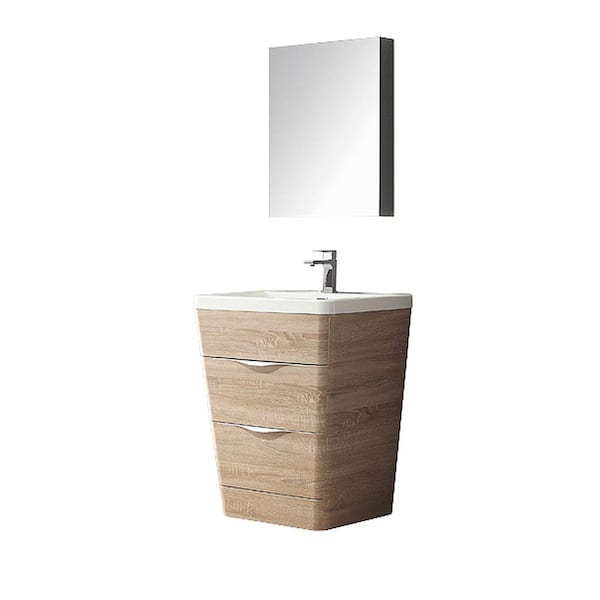 Fresca Milano 32 in. Vanity in White Oak with Acrylic Vanity Top in White and Medicine Cabinet