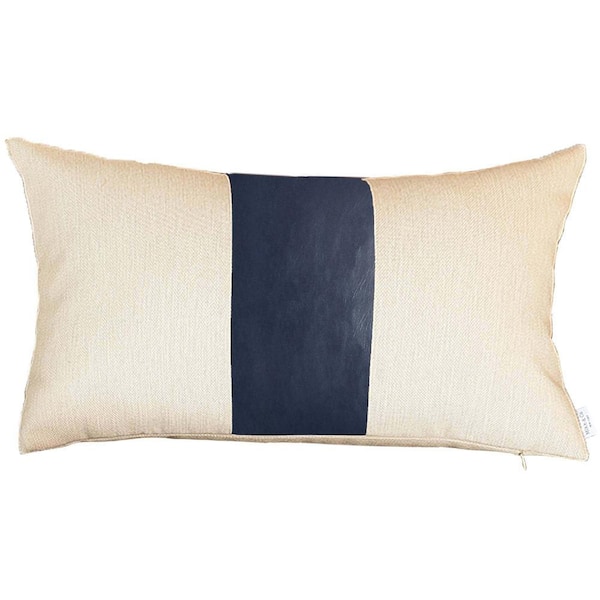 HomeRoots Charlie Set of 2-Navy Blue and Ivory Faux Leather Zippered Pillow 3.02 in. x 18 in.