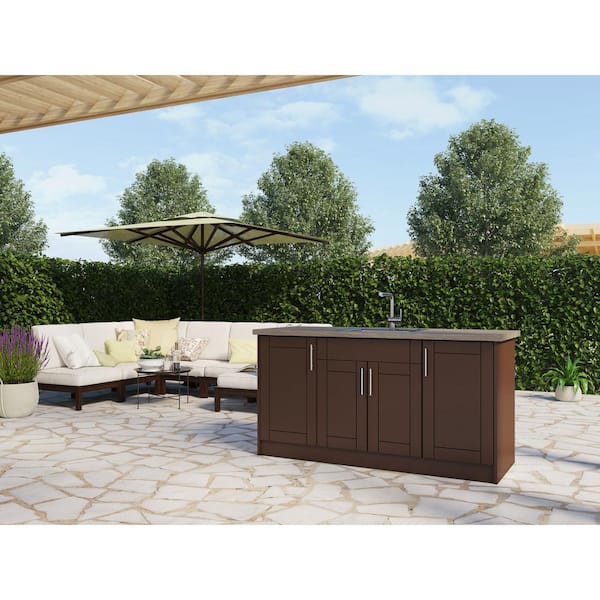 Sanibel Dock Brown 13-Piece 67.25 in. x 34.5 in. x 25.5 in. Outdoor Kitchen Cabinet Island Set