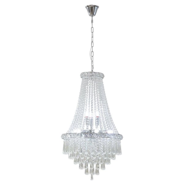 OUKANING 19.68 in. 9-Light Silver Chandelier Modern Luxury Empire Style with Crystal Shade