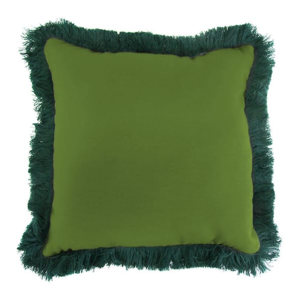 Jordan Manufacturing Sunbrella Spectrum Cilantro Square Outdoor Throw Pillow with Forest Green Fringe