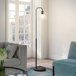 Harrison 62 in. Blackened Bronze Arc Floor Lamp with Glass Shade