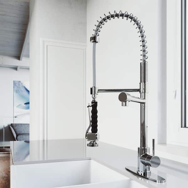 VIGO Zurich Single Handle Pull-Down Sprayer Kitchen Faucet Set with Deck Plate in Chrome