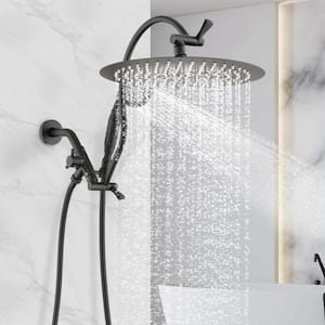 2-Spray 12 in. Dual Shower Head Wall Mount Fixed and Handheld Shower Head 1.5 GPM in Matte Black (Valve not Included)