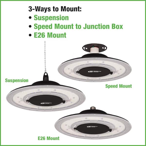 12 in. 12000 Lumens 100W Thin Profile LED High Bay Light 120-277V Suspension E26 Adaptor Lamp Holder Mount (8-Pack)