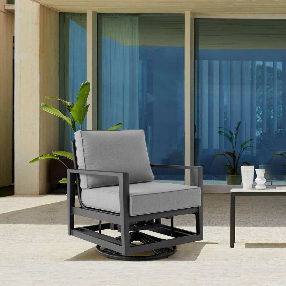 Grand Black Aluminum Outdoor Glider with Dark Gray Cushions
