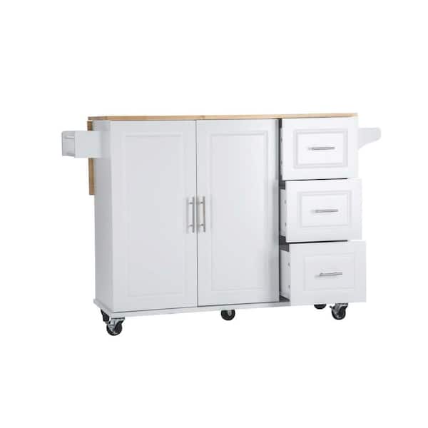 Whatseaso Large Kitchen Island With Cabinet, 3-Shelves and 3-Drawers in White