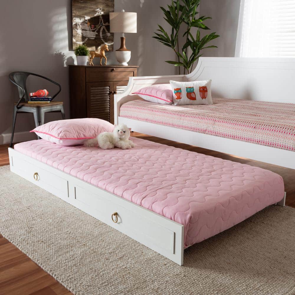 Mariana White Wood Twin Trundle Bed with Drawer
