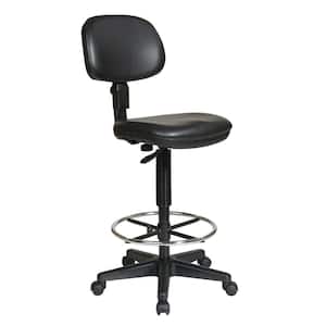 Deluxe Black Faux Leather Fabric Seat Drafting Chair with Foot Rail and Height Adjustment