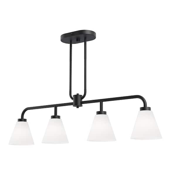Wynridge 38 in. Plug and Play 4-Light Matte Black Linear Chandelier with SkyPlug