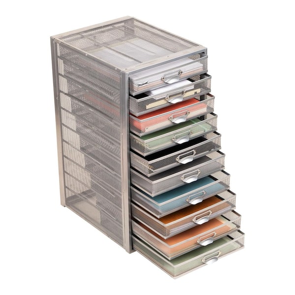 14 in. W x 21.25 in. H x 10.75 in. D Silver Metal 10 Multi-Purpose File Drawer Storage