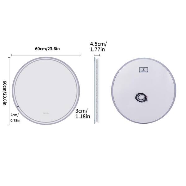 Wisfor 24 in. W x 24 in. H Large Round Frameless Anti-Fog Dimmable 3 ...