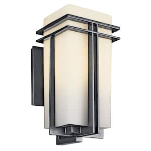 Tremillo 17.25 in. 1-Light Black Outdoor Hardwired Wall Lantern Sconce with No Bulbs Included (1-Pack)