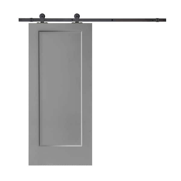CALHOME 30 in. x 80 in. Light Gray Stained Composite MDF 1-Panel Interior Sliding Barn Door with Hardware Kit