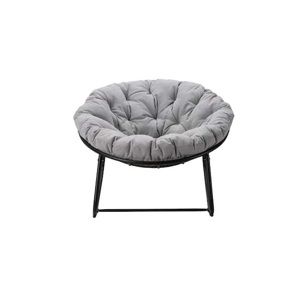 Cesicia 40 in. W Grey Metal Outdoor Rocking Chair with Light Grey Cushions (2-Pack)