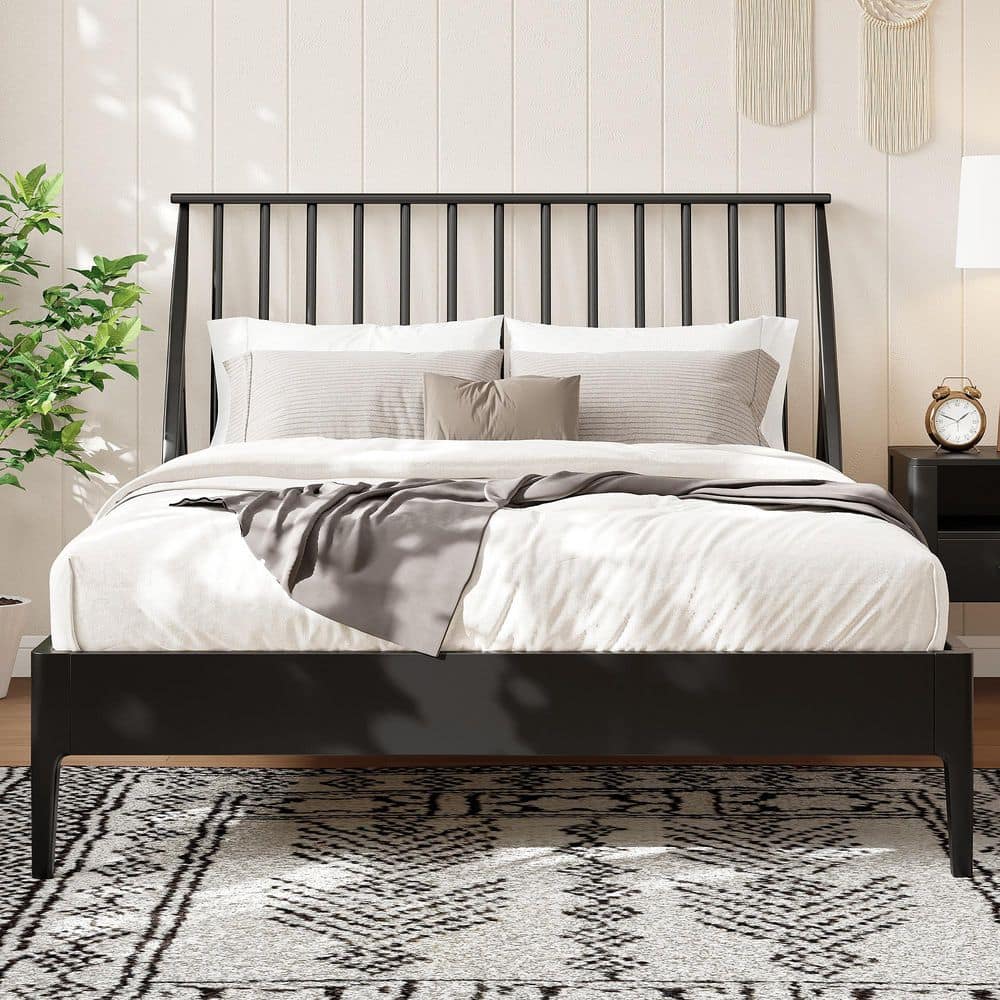 Black Wood Frame King Size Platform Bed with Tall Headboard price history on PriceWatchPro