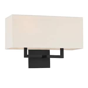 Kovacs 2-Light Black Wall Sconce with White Fabric Shade