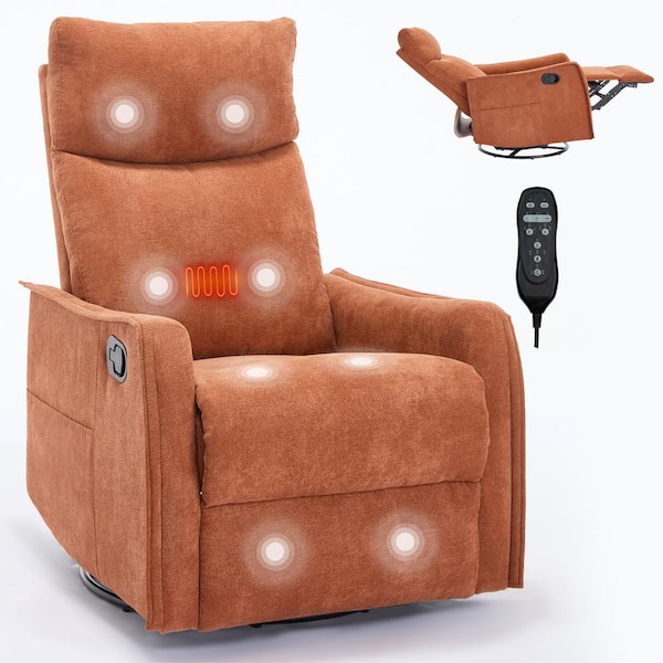 Unbranded Orange Fabric Manual Recliner Chair with Heat Massage Swivel Rocker Recliner Chair Glider Rocking Chair Single Sofa