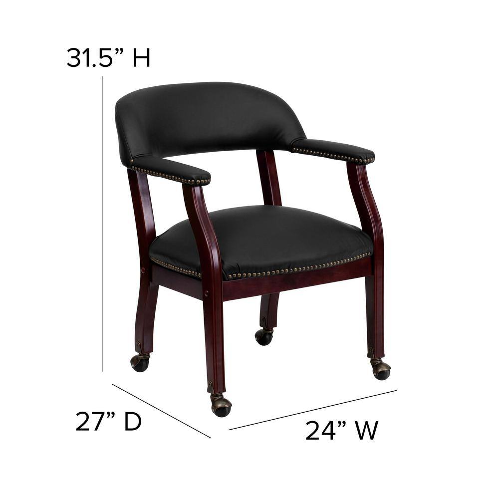 Black Leather Mid-Back Conference Chair with Wood Frame
