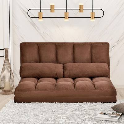 Brown Color Double Chaise Lounge Sofa with 2-Pillows