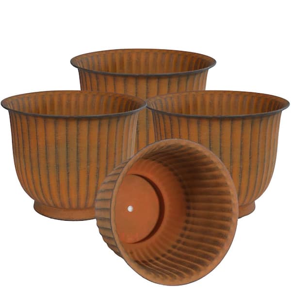 Sunnydaze Carlotta Metal Outdoor Planter - Matte Brown Finish - (Set of 4)