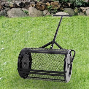 50 lbs. 24 in. W x 16 in. Dia Black Heavy-Duty Metal Handheld Compost Spreader Peat Moss Spreader for Lawn and Garden