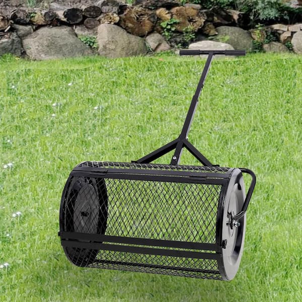 50 lbs. 24 in. W x 16 in. Dia Black Heavy-Duty Metal Handheld Compost Spreader Peat Moss Spreader for Lawn and Garden