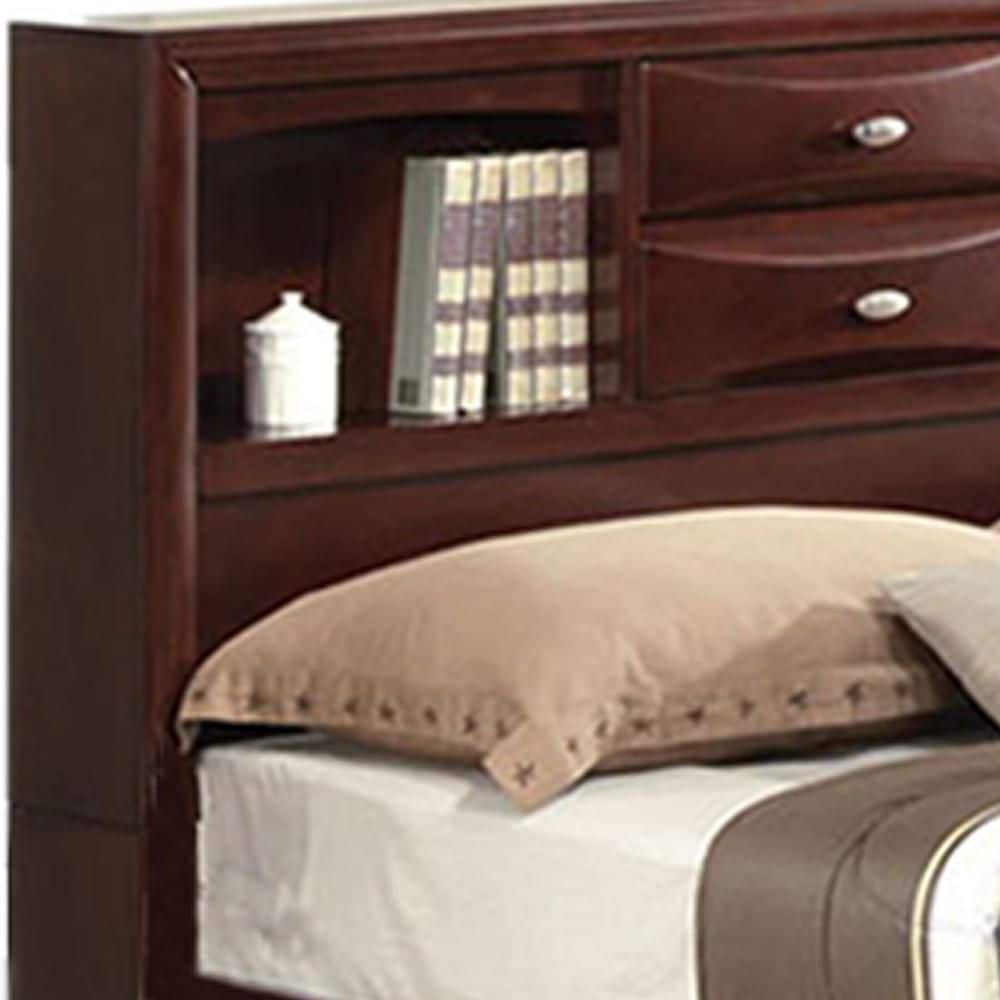 Espresso King Wood Storage Bed with Bookcase Headboard