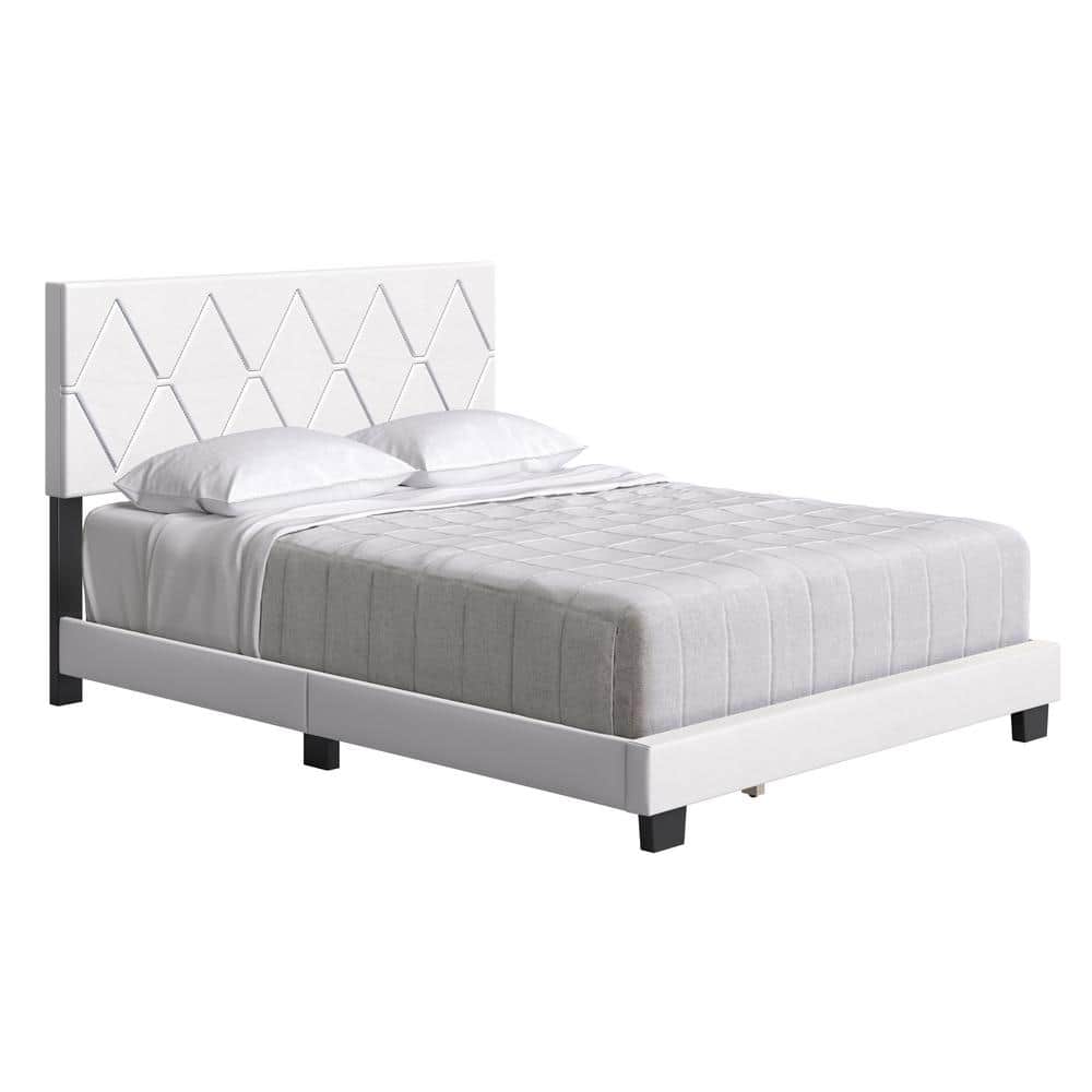 Ciara Contemporary Full Double Diamond Stitched Faux Leather Platform Bed