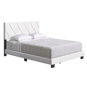Charlat Upholstered Faux Leather Platform Bed, Queen, White