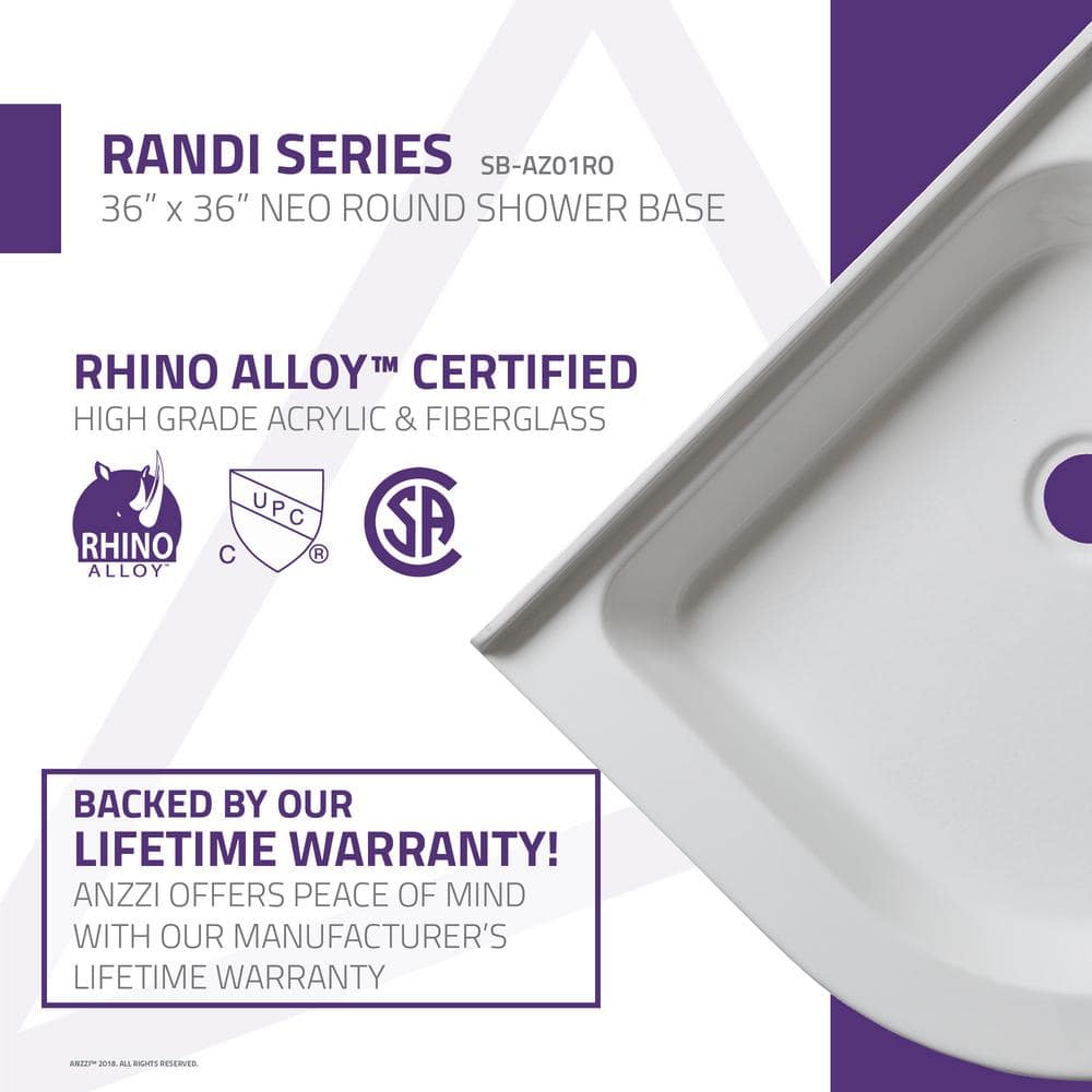 Randi 36'' White Acrylic Double Threshold Shower Base