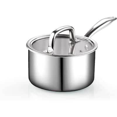2 qt. Tri-Ply Clad Stainless Steel Sauce Pan with Lid in Silver