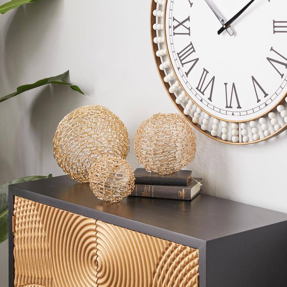 Gold Contemporary Geometric Metal Sculpture Set of 3