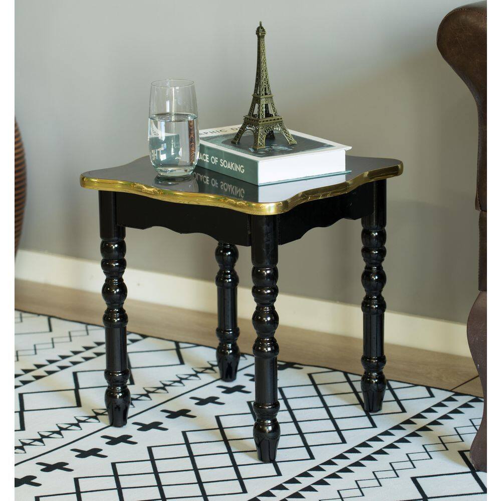 Square Black and Gold Wooden Accent End Table