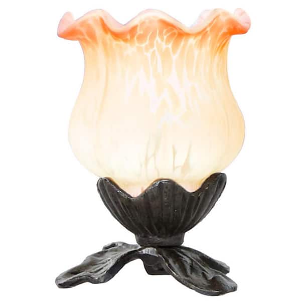 River of Goods 6 in. Orange and White Accent Lamp with Hand-Painted Frosted Glass Tulip Lily Shade